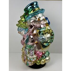 Cracker Barrel Mercury Glass Snowman. 18"x12" Handblown Glass, Hand Painted